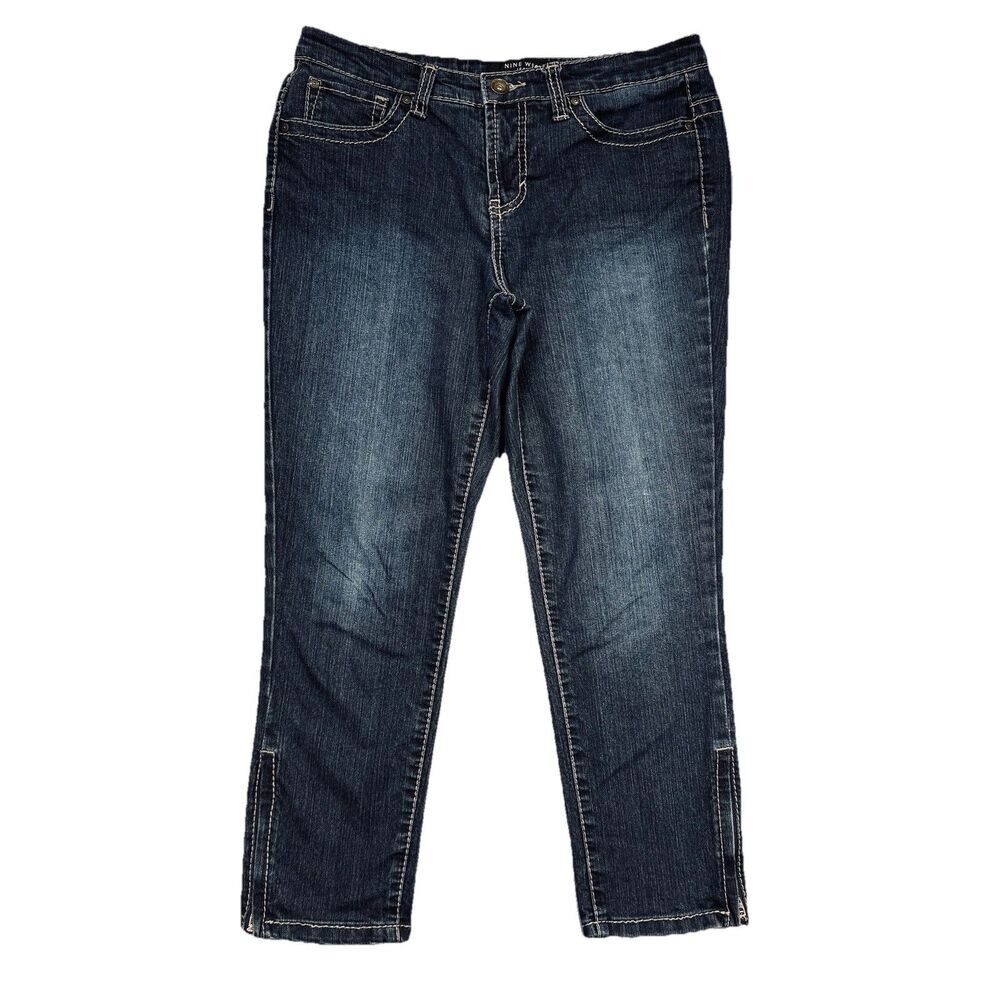 Nine West Date Night Capri Jeans 8 (30x23.5) Blue Zip Cuffs Denim Stretch Womens